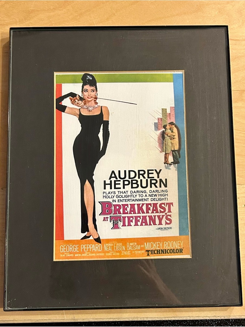 Breakfast at Tiffany's Audrey Hepburn Vintage Poster Print - Black Frame